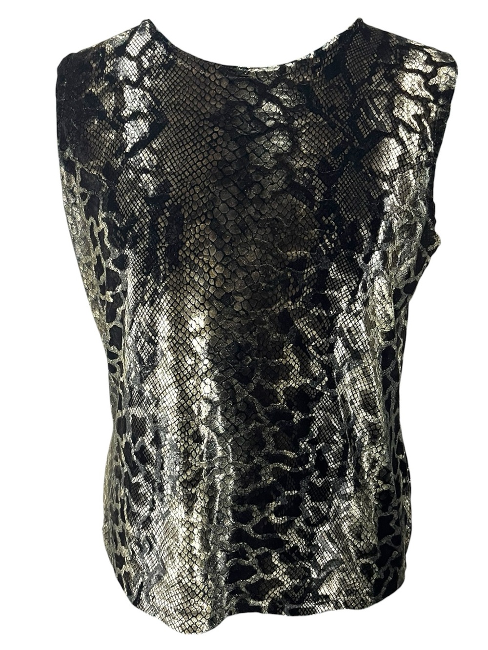 Vintage Black & Gold velvet snakeskin print tank top blouse Y2K